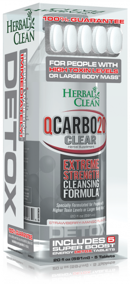20 OZ Qcarbo Herbal Clean Detox: 591ml Strawberry Mango + 5 Boost Tablets