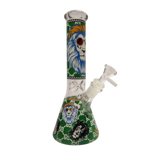 25cm Green Lion Hash King Print Glass Water Pipe