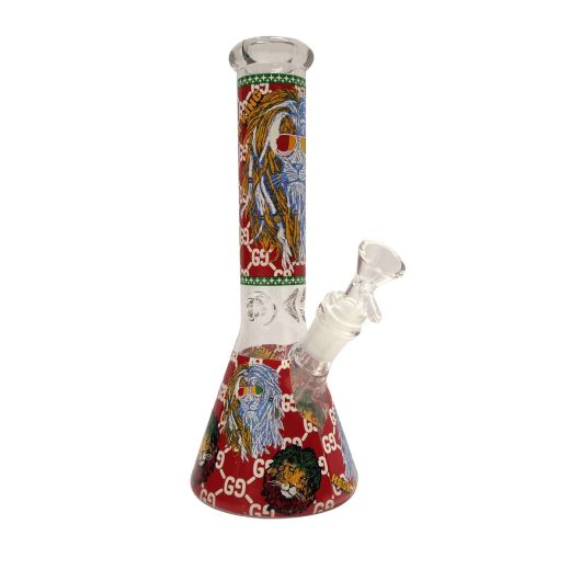 25cm Red Lion Hash King Print Glass Water Pipe