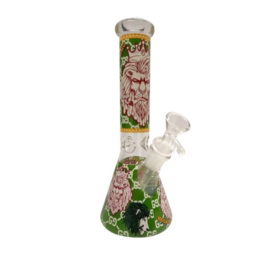 25cm Green Lion Hash King Print Glass Water Pipe